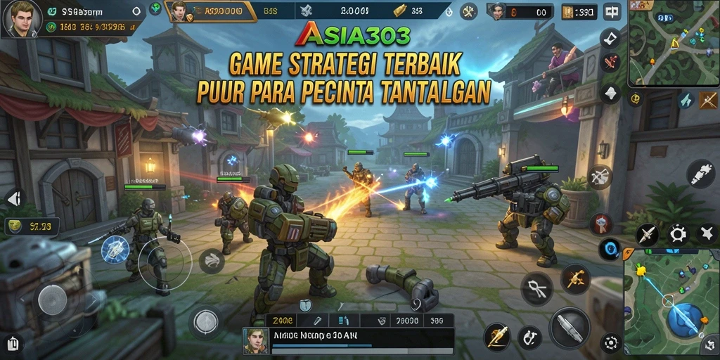Screenshot utama ASIA303 menampilkan aksi intens dalam game strategi.
