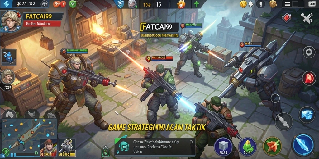 Screenshot FATCAI99 menampilkan aksi strategi yang mendebarkan di arena pertempuran.