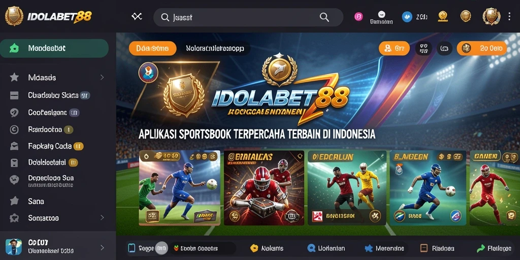 Tampilan antarmuka aplikasi IDOLABET88 dengan pilihan taruhan olahraga.