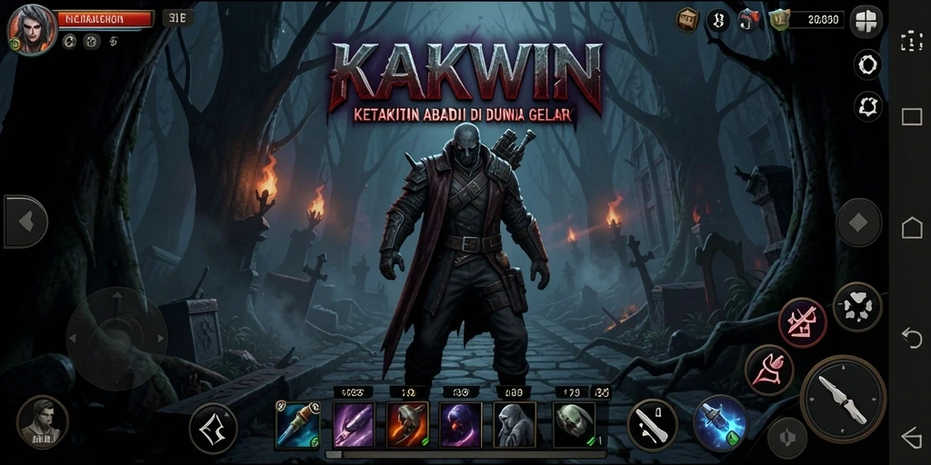 Gambaran gameplay menegangkan KAKWIN dalam suasana Horror.