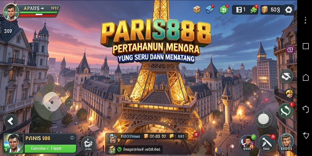 Tangkapan layar dari gameplay <strong>PARIS88</strong> yang menampilkan pertahanan menara yang menantang.