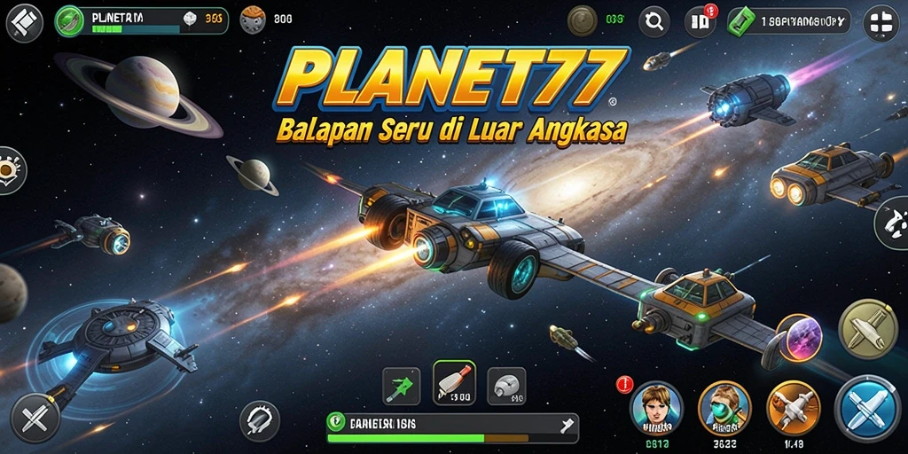 Tampilan gameplay balapan luar angkasa yang mendebarkan di PLANET77.