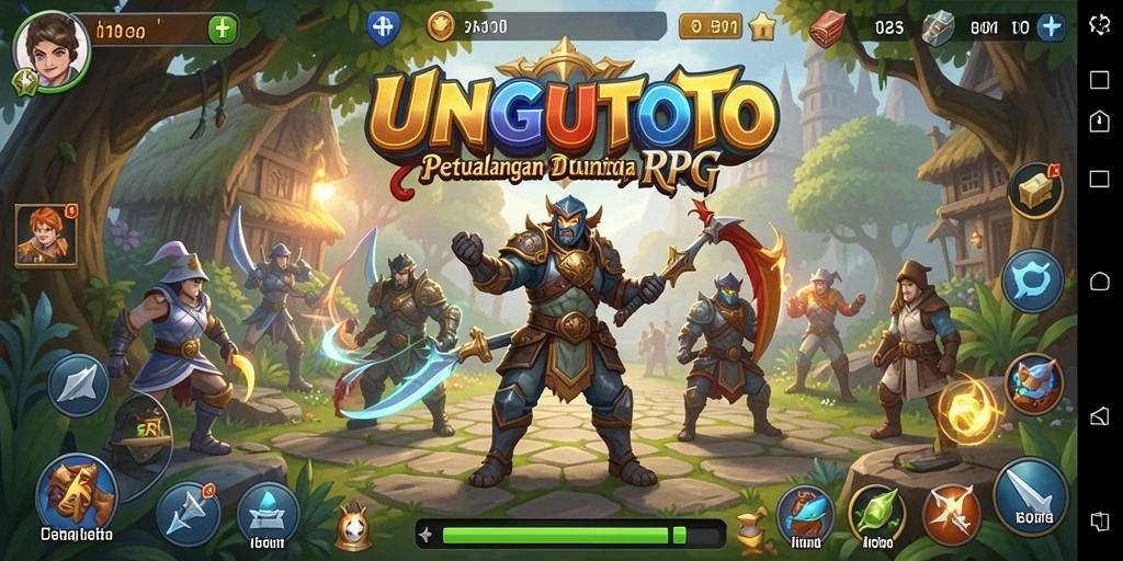 Screenshot gameplay UNGUTOTO menampilkan pertempuran seru di dunia RPG.
